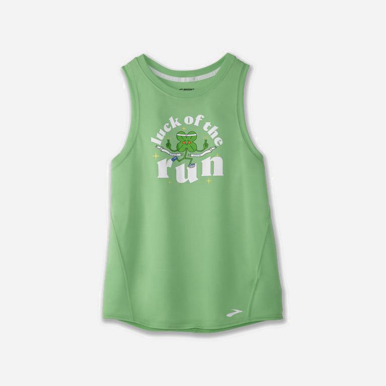 Brooks Distance Graphic Australia - Women's Running Tank Top - Heather Mint/Luck of the Run (471326-